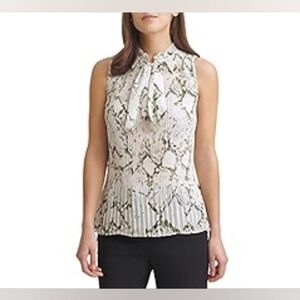 DKNY Sleeveless Pleated Top with Necktie‎ Snakeskin Print